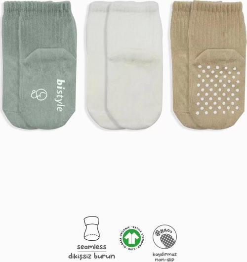Basic Kaymaz Penye Soket Çorap 3'lü Bs10107 Nil Ekru Bej