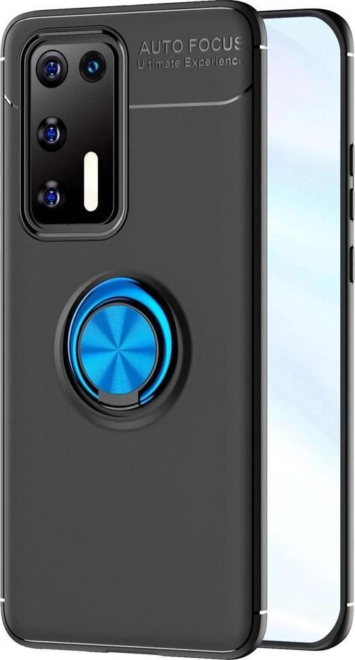 Huawei P40 Kılıf Range Yüzüklü Silikon - Siyah-Mavi