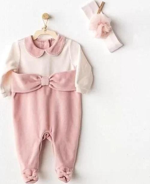 Puppy Gazelle Kadife Bebe Tulum Takım Pink