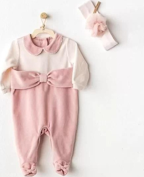 Puppy Gazelle Kadife Bebe Tulum Takım Pink
