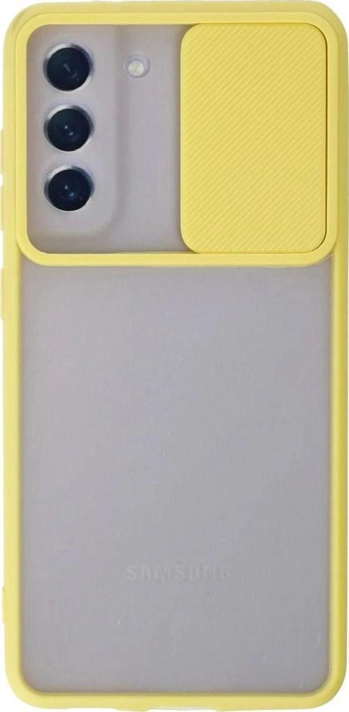 Samsung Galaxy S21 FE Kılıf Palm Buzlu Kamera Sürgülü Silikon - Sarı