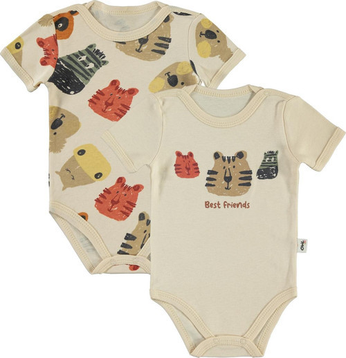 Erkek Bebek 2'li Çıtçıtlı Badi 1-18 Ay Fil Dişi
