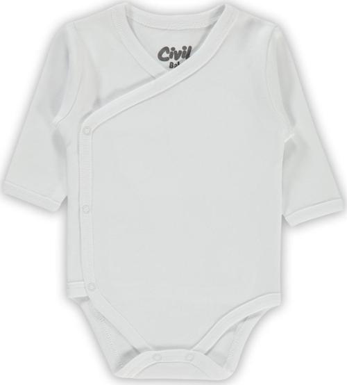 Bebek Kruvaze Yaka Çıtçıtlı Badi 1-6 Ay Beyaz