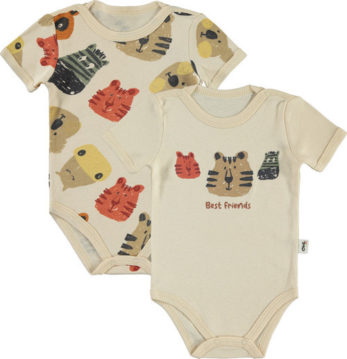 Erkek Bebek 2'li Çıtçıtlı Badi 1-18 Ay Fil Dişi