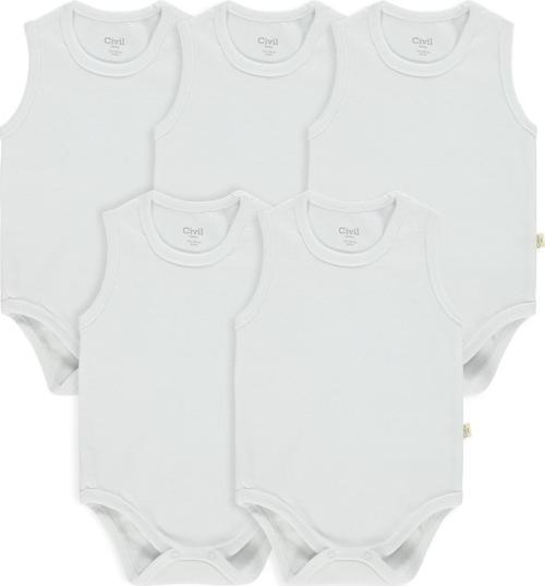 Bebek Organik 5'li Çıtçıtlı Badi 1-3 Yaş Beyaz