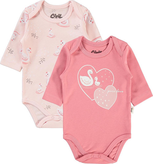 Kız Bebek 2'li Çıtçıtlı Badi 3-12 Ay Gül