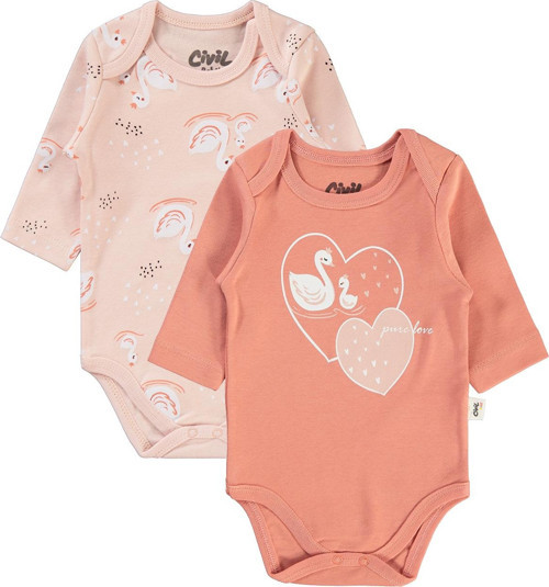 Kız Bebek 2'li Çıtçıtlı Badi 3-12 Ay Şeftali