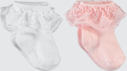 Kız Bebek 2'li Çorap Set 6-18 Ay Beyaz-Pembe
