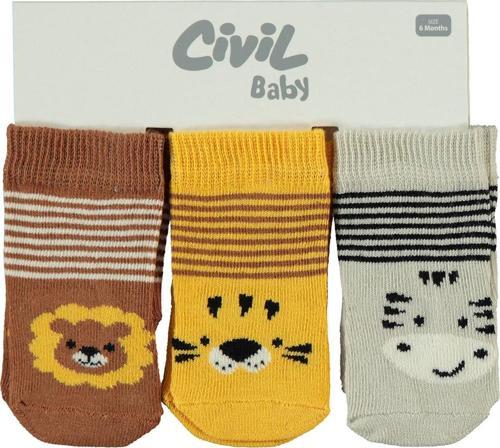 Erkek Bebek 3'lü Çorap Set 6-18 Ay Kahverengi