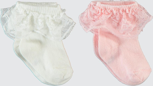 Kız Bebek 2'li Çorap Set 6-18 Ay Ekru-Pembe