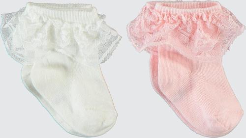 Kız Bebek 2'li Çorap Set 6-18 Ay Ekru-Pembe