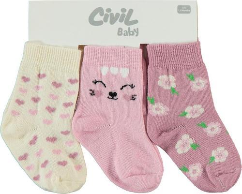 Kız Bebek 3'lü Çorap Set 6-18 Ay Pembe