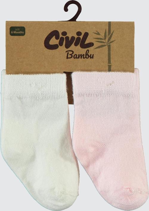 Bebek 2'li Bambu Çorap Set 0-18 Ay Ekru-Pembe