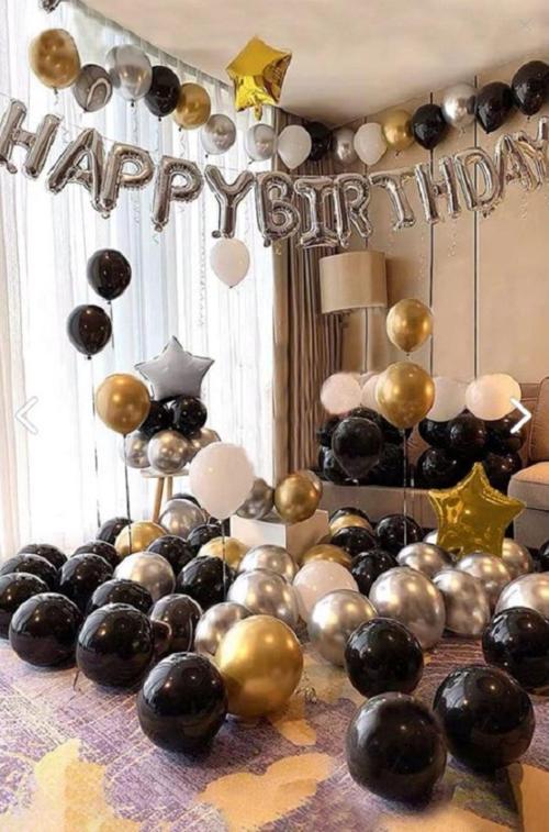 Metalik Gümüş Ve Siyah Konsept Doğum Günü Balon Seti Parti Süsleme
