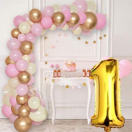 1 Yaş Pembe Konsept Balon Seti Doğum Günü Balonu Şık Parti Süsleme
