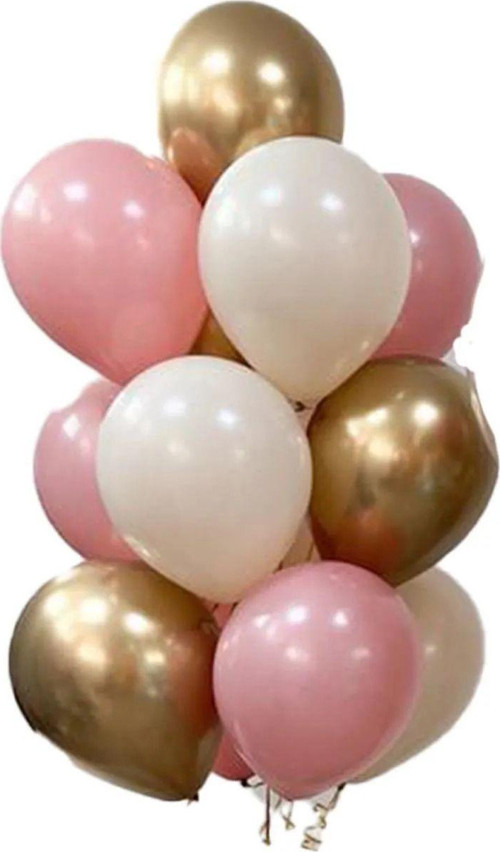 10 Adet 12 Inç Krom Gold Pembe Ve Beyaz Karışık Balon