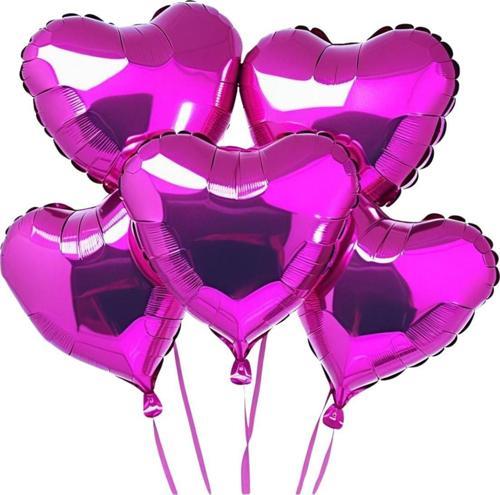 5 Adet 18 İnç 45 Cm Kalp Folyo Balon Fuşya