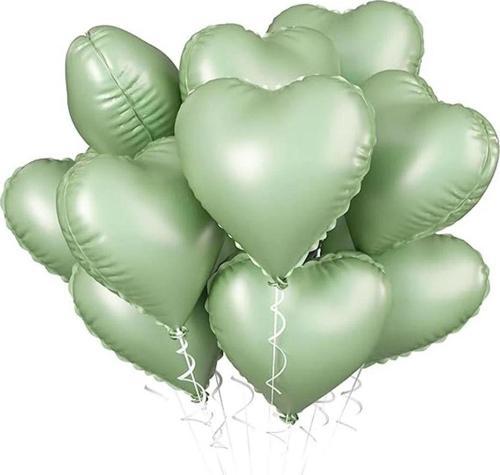 5 Adet 18 İnç 45 Cm Retro Kalp Folyo Balon Soft Yeşil