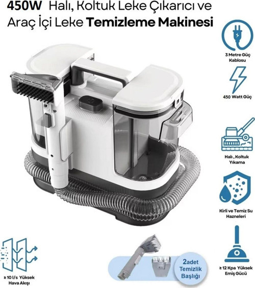 450W Islak Kuru Halı Ve Koltuk Yıkama Makinesi Vakumlu Araç İÇi Leke Temizleme Makinesi Spot