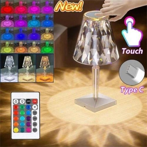 Crystal Table Lamp Şarjlı Rgb Led Işıklı Abajur Gece Lambası Uzaktan Kumandalı Dokunmatik Tuşlu