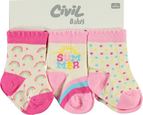 Kız Bebek 3'lü Çorap Set 6-18 Ay Pembe