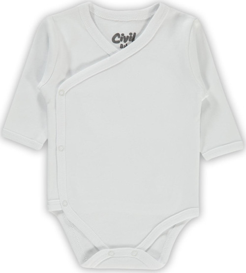 Bebek Kruvaze Yaka Çıtçıtlı Badi 1-6 Ay Beyaz