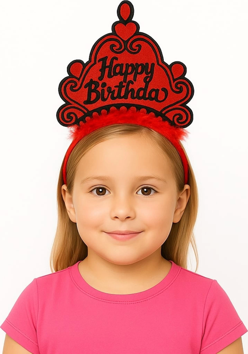 Kırmızı Happy Birthday Prenses Tacı – Doğum Günü Taç Aksesuarı
