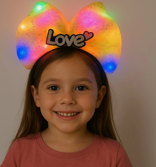 Led Işıklı Love Yazılı Sarı Fiyonk Taç – Kız Çocuk Parti Tacı