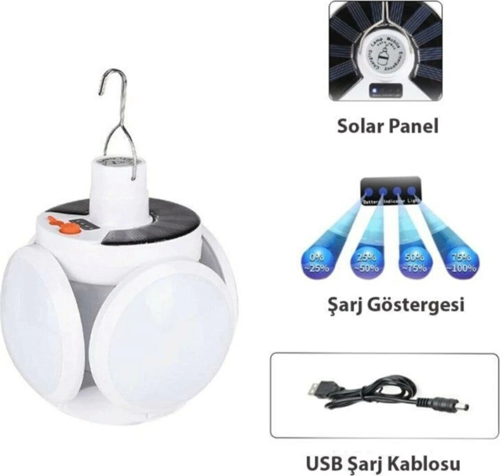 P-038 Solar Güneş Enerji Ve Usb Sarjli 5 Kanatlı