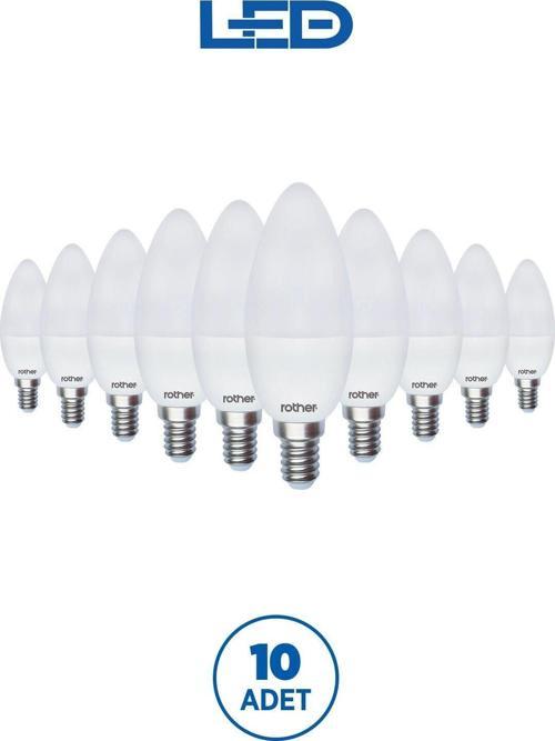 RTL02111-10 Rother LED Mum Avize Ampul 6W E14 470 Lümen 4500K Gün Işığı Enerji Tasarruflu Ampul 10 Adet