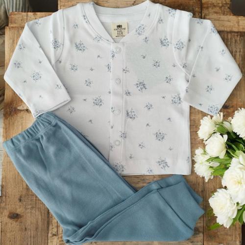 ÇİÇEKLİ ÇITÇITLI BEBE PENYE İKİLİ TAKIM İndigo