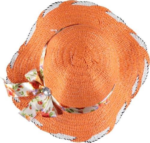 5/10 YAŞ KIZ ÇİÇEKL KURDELE HASIR FÖTR ŞAPKA-52 CM Oranj