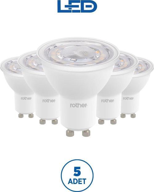RTL11121-5 Rother GU10 LED Spot Ampul 6W 540 Lümen 3000K Sarı Işık Enerji Tasarruflu Ampul 5 Adet