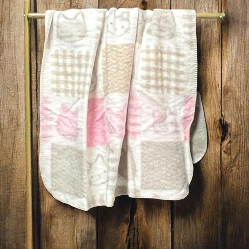 KEDİ DESENLİ BEBEK PELUŞ BATTANİYE Pembe