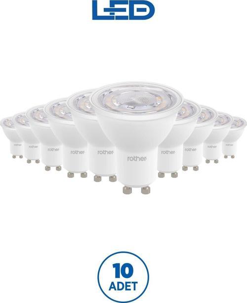 RTL11121-10 Rother GU10 LED Spot Ampul 6W 540 Lümen 3000K Sarı Işık Enerji Tasarruflu Ampul 10 Adet