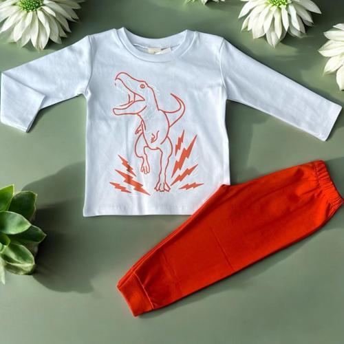 DİNAZORLU PİJAMA TAKIM BEYAZ