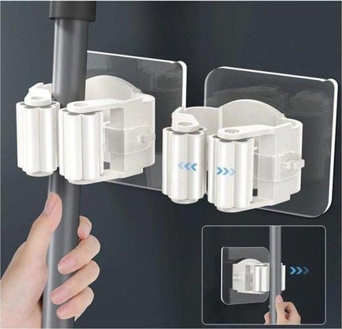 4 Lü Yapışkanlı Pratik Mop Temizlik Fırçası Tutucu Paspas Süpürge Fırça Ve Mop Askısı Beyaz