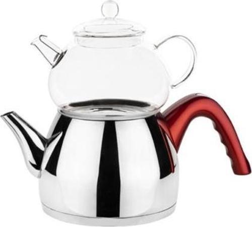 Kırmızı Konik Orta Boy Paslanmaz Çelik Çaydanlık Takımı 980/1700ml