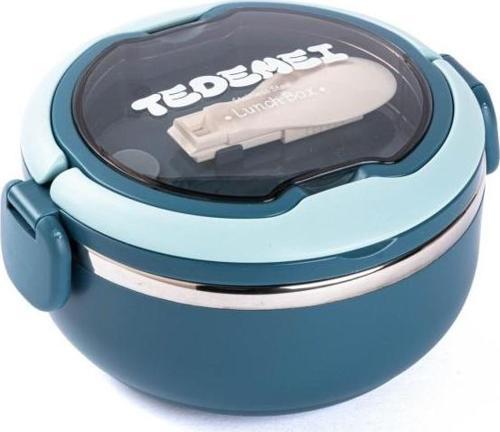 TEDEMEI MAVİ PASLANMAZ ÇELİK KAŞIKLI YEMEK TAŞIMA KABI 700ML