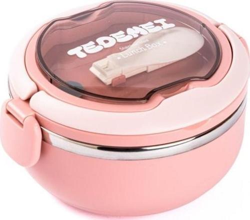 TEDEMEI PEMBE PASLANMAZ ÇELİK KAŞIKLI YEMEK TAŞIMA KABI 700ML