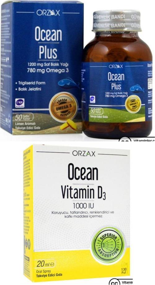 Plus Omega3 1200mg 50 Kapsül Ve Ocean Vitamin D3 1000ıu Sprey 20ml