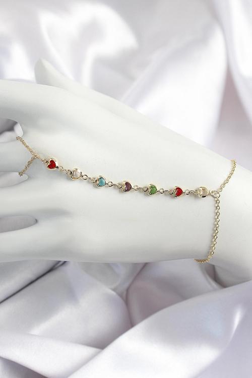 Pirinç Renkli Kalpli Zirkon Taşlı Y Model Gold Renk Kadın Şahmeran - EBJ250726W36631