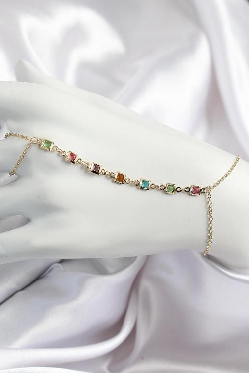 Pirinç Renkli Kare Zirkon Taşlı Y Model Gold Renk Kadın Şahmeran - EBJ250726W36633