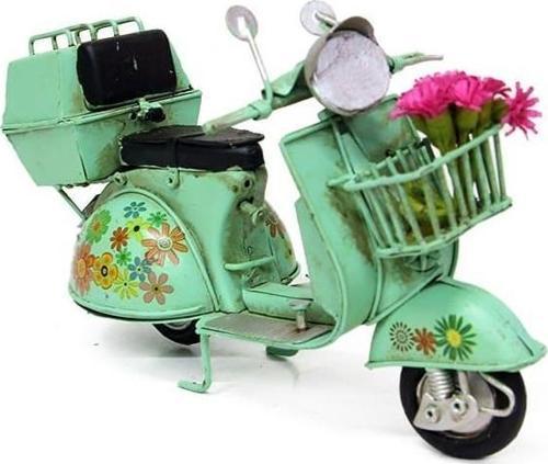 Vintage Dekoratif Sepetli Metal Scooter - Yeşil