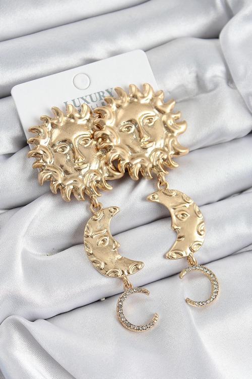 Pirinç Zirkon Taşlı Sallantılı Güneş Model Gold Renk Kadın Küpe - EBJ250726W36734