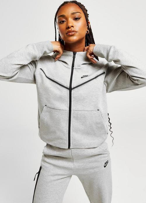 Tech Fleece Windrunner Full Zip Hoodie Kapüşonlu Kadın Sweatshirt Gri