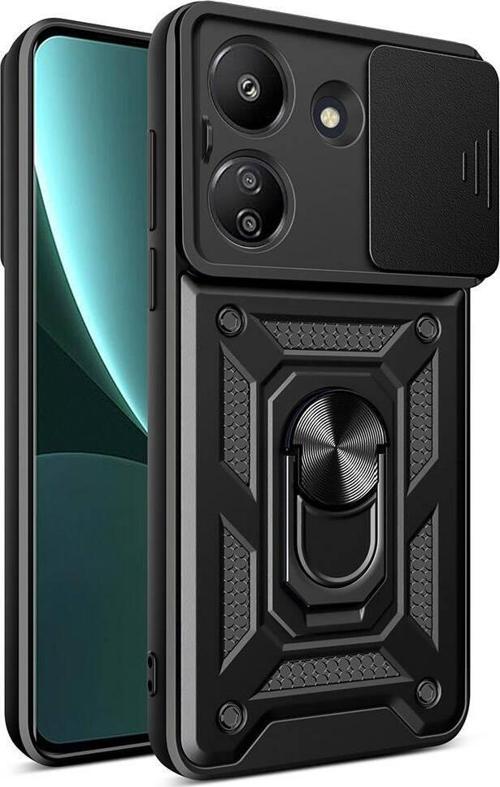 Xiaomi Poco C65 Uyumlu Kamera Koruma Sürgülü Standlı Tank Kılıf