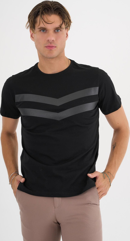 Erkek Siyah Baskılı %100 Pamuklu Standart Kalıp T-Shirt