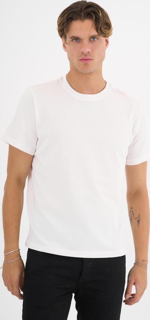 Erkek Ekru %100 Pamuklu Standart Kalıp T-Shirt