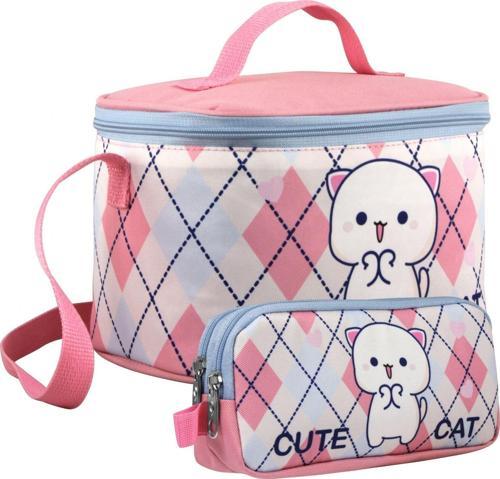Kız Çocuk Love Cute Cat Desenli Beyaz Pembe Beslenme Çantası ve Kalemlik Seti